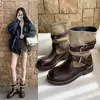 Botas western retro de suela gruesa a media pantorrilla con tacón apilado, botines plisados estilo caballero para mujer, nueva colección de invierno 2026, botines Martin para mujer