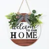 Letrero de Bienvenida de Madera Estilo Pastoral Transfronterizo Colgante de Decoración Exterior con Hoja Verde Colgante de Decoración de Máquina de Mariposas para Exteriores Arreglo Colgante