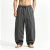 Pantalones Anchos de Pierna Recta de Algodón y Lino Estilo Chino Nuevo de Verano, Hanfu Tradicional, Traje Tang, Pantalones Casuales Rectos para Hombre Estilo Chino