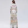 Vestido largo de manga larga con estampado de estilo francés de nicho de alta gama transfronterizo con cuello alto de un solo botón, vestido de comercio exterior con cinturón y falda amplia para mujer