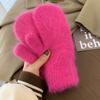 Luvas de Pelo de Coelho Sintético Femininas com Forro de Lã Peludas Leite Quentes de Inverno Espessadas Multidígitos Estudantes Montando Frio