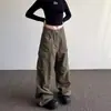 Pantalones Cargo Lavados Multibolsillos Estilo Retro Americano para Hombres y Mujeres Estilo Callejero Desgastados con Cordón Plisados Pantalones Paracaidistas Pantalones Anchos Sueltos
