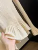 Top de punto francés suave y dulce con manga acampanada para mujer, nuevo estilo de otoño, estilo coreano, dobladillo con volantes, capa base interior