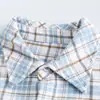 Nanxia Qiaozhuang Nova Camisa Masculina Vintage Desgastada com Barra Desfiada Xadrez de Bambu Azul Manga Longa Estilo Retrô Americano