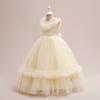 Europeu e Americano novo vestido de desempenho de piano infantil médio e grande vestido longo infantil malha fofa vestido de princesa vestido de passarela para meninas