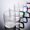 Novo Copo de Água com Listras Verticais Alça Colorida Xícara de Chá Copo de Leite Suco Café da Manhã Doméstico Vidro de Alto Borossilicato Espessado