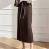 Falda Lápiz de Punto Acanalado de Cintura Alta con Cordón para Primavera y Otoño para Mujer, Falda Recta Adelgazante de Invierno, de Moda, Cintura Alta, Adelgazante