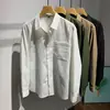 Camisa texturizada vintage com colarinho para primavera, outono e verão, casual e versátil, adequada para usar sozinha, camisa de manga comprida, jaqueta leve para homens