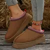 Botas de neve outer wear sola grossa 2023 sapatos peludos outono e inverno Novo pelo integrado chinelos de bico semiaberto sapatos de algodão femininos com forro de lã