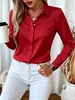 Camiseta de verano de talla europea ligeramente elástica, color liso, elegante, adecuada para ir al trabajo, manga larga para mujer, disponible en pequeñas cantidades, alta relación costo-rendimiento