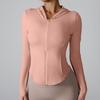 Chaqueta Deportiva Europea y Americana Transfronteriza Nueva de Manga Larga con Capucha para Correr Fitness Ropa con Cremallera Chaqueta Larga de Yoga