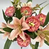 Fornecimento direto da fábrica rosa simulação Lírio 9 rosas buquê de flores artificiais adereços de palco de casamento decoração flores artificiais simulação
