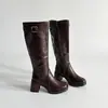 Hebilla de Cinturón de Moda Botas Largas de Tacón Alto 2026 Otoño/Invierno Estilo Vintage Tacón Grueso Botas de Cuero Hasta la Rodilla Botas de Caballero