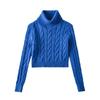 Suéter azul de cuello alto torcido para mujer, otoño e invierno, grueso, de alta gama, suelto, estilo perezoso, suéter corto, top de invierno