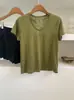 Camiseta de Manga Corta con Cuello en U Grande y Borde Enrollado para Mujer, Estilo Holgazán, Sencilla y Versátil, Adelgazante, Verano 2026
