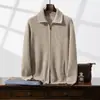 Jaqueta de Tricô 100% Caxemira Pura Masculina Outono Inverno Zíper Gola Cardigã com Costela Peça de Roupa Externa Top