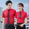 Camisa de algodón roja ropa formal de negocios misma camisa para hombre y mujer manga larga corta ropa de negocios overol para vendedor de seguros