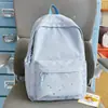 Mochila Pequena Estrelada de Alto Valor Estético, Mochila Estudantil Azul Curativa Estilo Macaron, Macia e Aconchegante, para Aula e Viagem