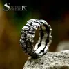 Anillo de guerrero de acero con calavera de titanio incrustada de gema, estilo retro punk hip hop europeo y americano, anillo de acero inoxidable para hombre