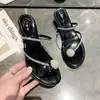 Pantuflas para mujer, nueva colección de verano 2026: Sandalias de punta redonda con pedrería, chanclas, mules con tacón grueso y tacones altos sexys