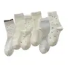 Calcetines Blancos para Mujer, Calcetines de Punto de Media Pantorrilla con Lunares para Otoño e Invierno, Estilo Lolita JK Japonés, Calcetines Largos Finos a Rayas con Volantes, Estilo Coreano