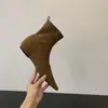 Botas de calcetín planas de gamuza mate estilo simple, nuevas para Otoño e Invierno 2026 Europeo y Americano, Botas de tacón bajo ajustadas, Botines elegantes de punta fina para mujer