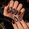 Halloween Nuevo Estilo Forma de Almendra Rojo Vino Flor Patrón de Fantasma Impreso Parches de Uñas Postizas Removibles