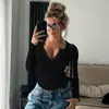 Roupas Femininas Estilo Europeu e Americano, Nova Moda Primavera e Outono Camisa Base Versátil Elegante de Manga Longa com Botões Gola Meio Aberta Slim Fit