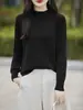 Suéter de punto para mujer con cuello medio, 100% algodón, suave, amigable con la piel, transpirable, simple, adelgazante, versátil para primavera y otoño, top interior de jersey
