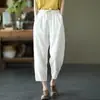 Pantalones de Algodón para Mujer Sueltos Sueltos Sueltos Casuales de Verano Nuevos de Algodón y Lino Retro Adelgazantes con Cordones Pantalones Haren de Rábano