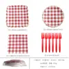 Série Xadrez Vermelho Transfronteiriça Festa Temática Conjunto Descartável de Louça Prato de Papel Toalha Layout de Cena de Aniversário