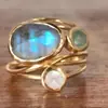 Anillo de Moda Transfronterizo de Oro de 24 Quilates con Incrustaciones de Piedra Lunar Multicolor, Anillo Creativo de Concha Multicolor de Múltiples Capas Estilo Europeo y Americano