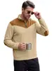 Europeu e Americano Transfronteiriço ebay Masculino Texturizado Listra Vertical Gola Alta Top Patchwork de Camurça Cotoveleiras Capuz Casual Retrô