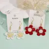 Pendientes de girasol tejidos de lana lindos, frescos y dulces, pendientes de flor de peluche para el corazón de una niña japonesa, venta al por mayor