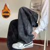 Pantalones Casuales Retro Americanos de Pierna Recta Cintura Elástica Con Felpa Hombre Otoño Invierno Streetwear Holgados Modernos Cordón Pantalones de Pierna Ancha