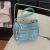 2026 Nova Bolsa de Ombro Único Bordada com Estrelas em Jeans Feminina Grande Capacidade Múltiplos Bolsos Versátil Casual para o Dia a Dia Pequena Bolsa Quadrada