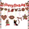 Nuevo Estilo Transfronterizo Estampado de Leopardo Cereza Decoración para Fiesta de Cumpleaños Set Bandera de Tirar Estampado de Leopardo Rojo Colgantes Espirales Redondos Adornos Pastel