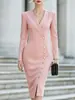 Vestido ajustado de cuello en V de manga larga con pliegues y abertura lateral, transfronterizo de Amazon europeo y americano