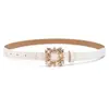 Cinturón de Cuero para Mujer con Incrustaciones de Pedrería y Hebilla Cuadrada Decorativa, Versátil Cinturón de Hebilla Lisa para Mujer, Cinturón para Pantalones Estilo Ins