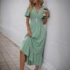 Bai Fen Zhi Yi2025 Nuevo Vestido Largo de Verano Europeo y Americano con Volantes Cruzado Cuello en V Vestido Verde Fresco
