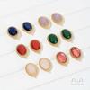 Aretes Vintage Ovalados de Jade de Colores con Encaje Incrustado Bañados en Oro de 14K que Conservan el Color con Anillo Colgante Accesorios para Aretes Hechos a Mano DIY