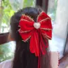 Acessório de Cabelo Laço Vermelho Grande de Ano Novo Infantil Ornamento de Cabelo Hanfu Franja de Menina Grampo de Cabelo Fofo Presilha de Cabelo de Ano Novo para Menina