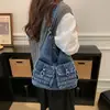 Bolso de mujer de comercio exterior 2026 nuevo y elegante bolso de hombro de mezclilla mochila multiusos bolso tote de gran capacidad para el día a día