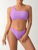 2026 Bikini Europeo y Americano Traje de Baño de Comercio Exterior Dividido Traje de Baño Huludao Vacaciones Color Sólido Sexy Transfronterizo Personalizado de un Hombro