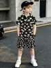 Nova Camisa Polo para Meninos Conjunto de Camiseta e Shorts Estilo Europeu e Americano Estampa Total 3D Fábrica de Origem Atacado Transfronteiriço