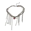 Colar Coração com Franjas e Contas em Camadas Doce e Cool Sexy Corrente de Clavícula Acessórios Exagerados Punk de Luxo Acessível de Nicho para Mulheres