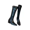 Botas western cuadradas marrones elegantes para mujer, estilo desértico, tacón grueso estilizado, botas apiladas, hasta la rodilla, botas largas de doble uso