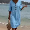 Vestido de Algodón y Lino con Cuello en V, Botones Grandes y Mangas con Volantes para Mujer, Nuevo Diseño Primavera/Verano Transfronterizo Europeo y Americano de Amazon 2026