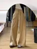 Jeans Khaki Vintage con Costuras para Mujer Primavera y Verano 2025 Nuevo Diseño Recto de Pierna Ancha Pantalones Casuales