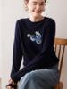 Suéter de Cashmere para Mulheres 100% Cashmere Puro Outono e Inverno Novo Estilo Gola Redonda Pulôver Jacquard de Mirtilo Manga Longa Tricotado Camisa Base